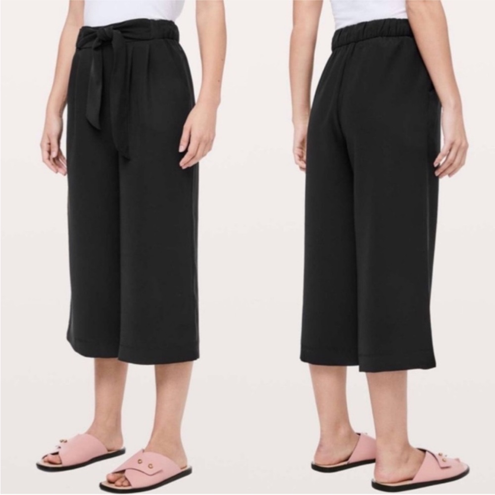 Lululemon Noir Crop Wide-Leg High-Rise Black Tie-Waist Pants Size 4